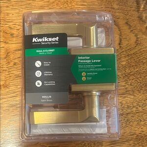 KWIKSET | Security Series Hollis Satin Brass Interior Passage Lever Hall Closet